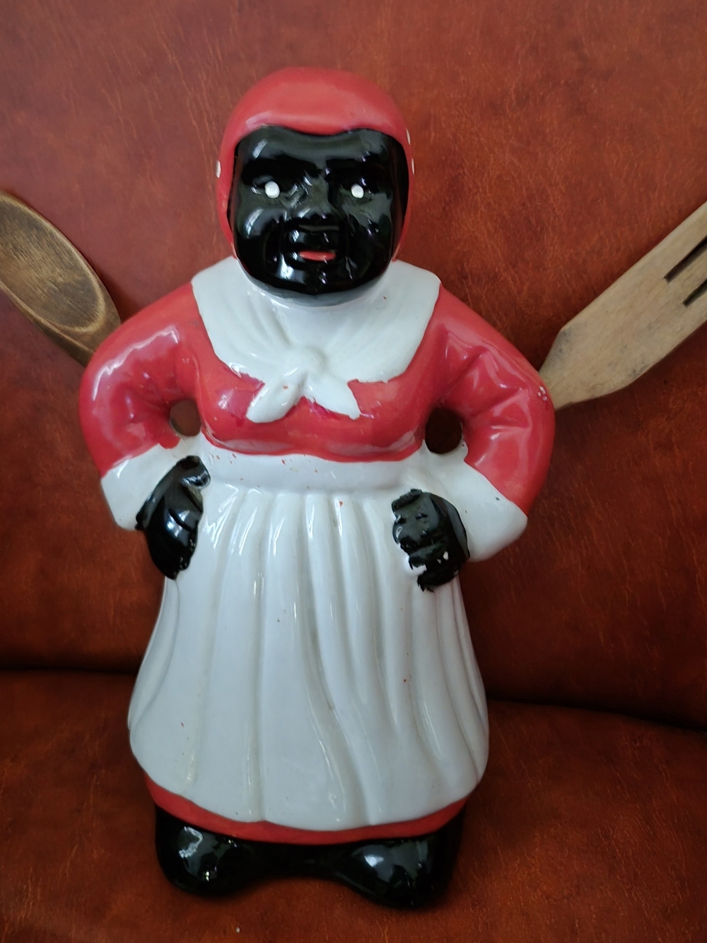 Red and White Ceramic Kitchen Spoon Holder - Decorative Figurine
